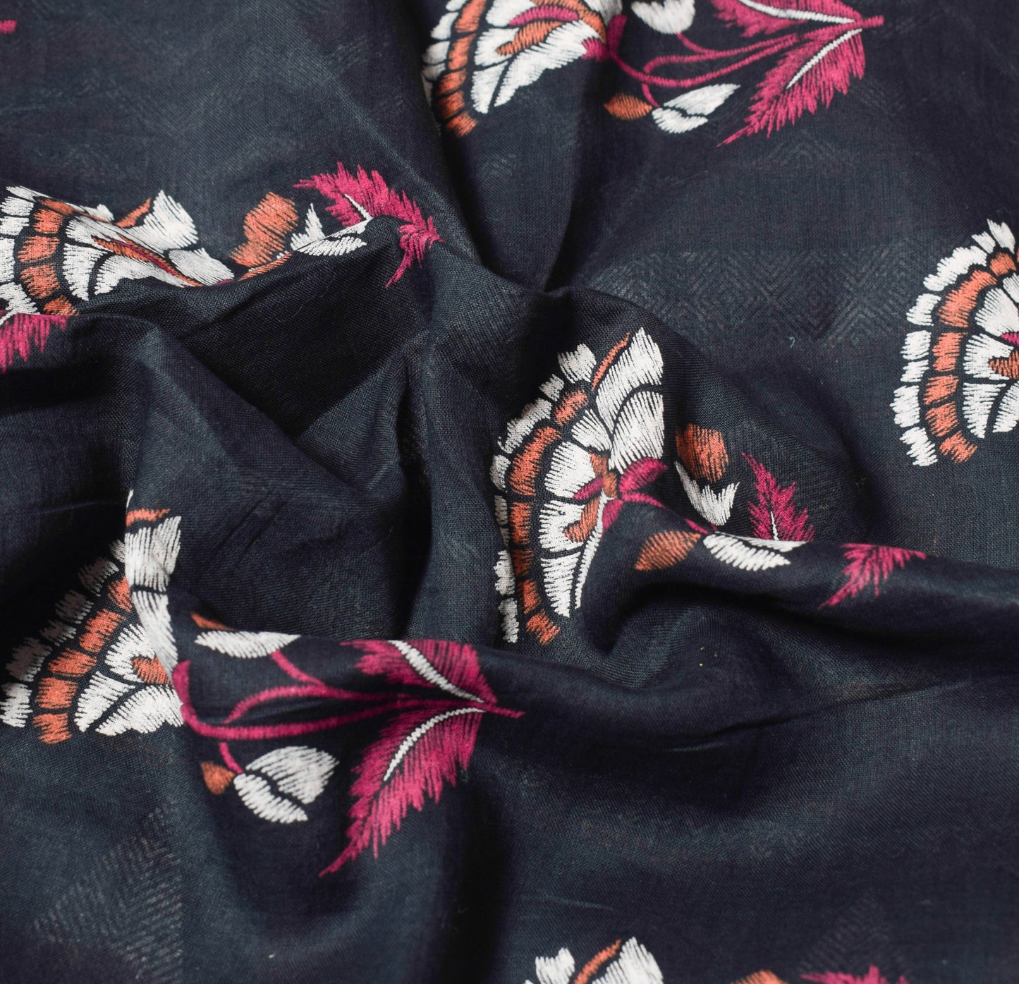 Sushila Vintage Classy Black Saree Pure Cotton Hand Block Printed Craft Fabric