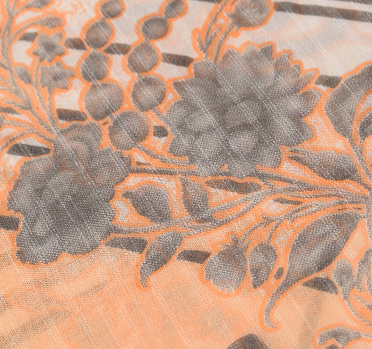 Sushila Vintage Orange Saree 100% Pure Cotton Printed Soft Craft Floral Fabric
