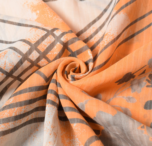 Sushila Vintage Orange Saree 100% Pure Cotton Printed Soft Craft Floral Fabric