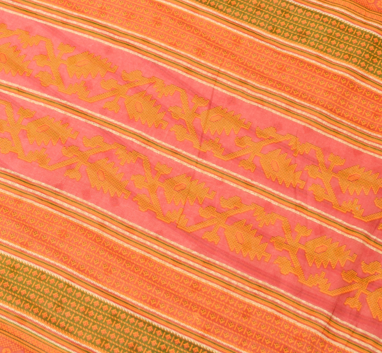 Sushila Vintage Cream 100% Pure Cotton Saree Geometric Printed Soft Craft Fabric