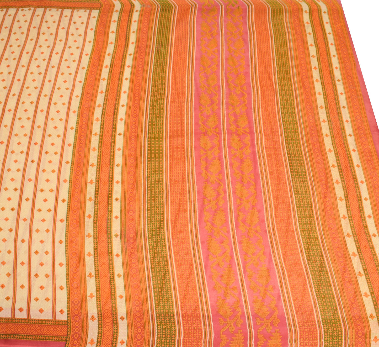 Sushila Vintage Cream 100% Pure Cotton Saree Geometric Printed Soft Craft Fabric