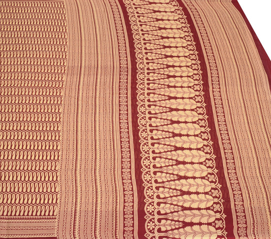 Sushila Vintage Maroon Beige Saree Pure Cotton Printed Paisley Soft Craft Fabric