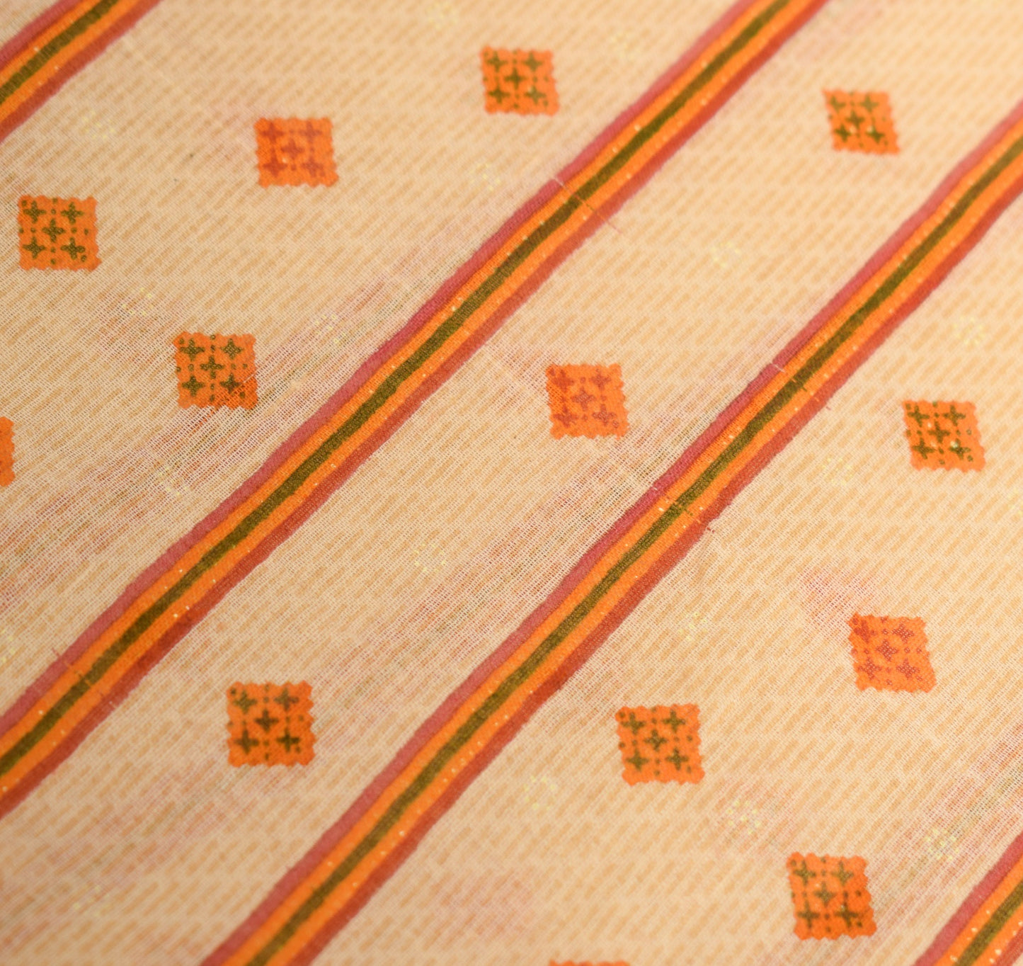 Sushila Vintage Cream 100% Pure Cotton Saree Geometric Printed Soft Craft Fabric