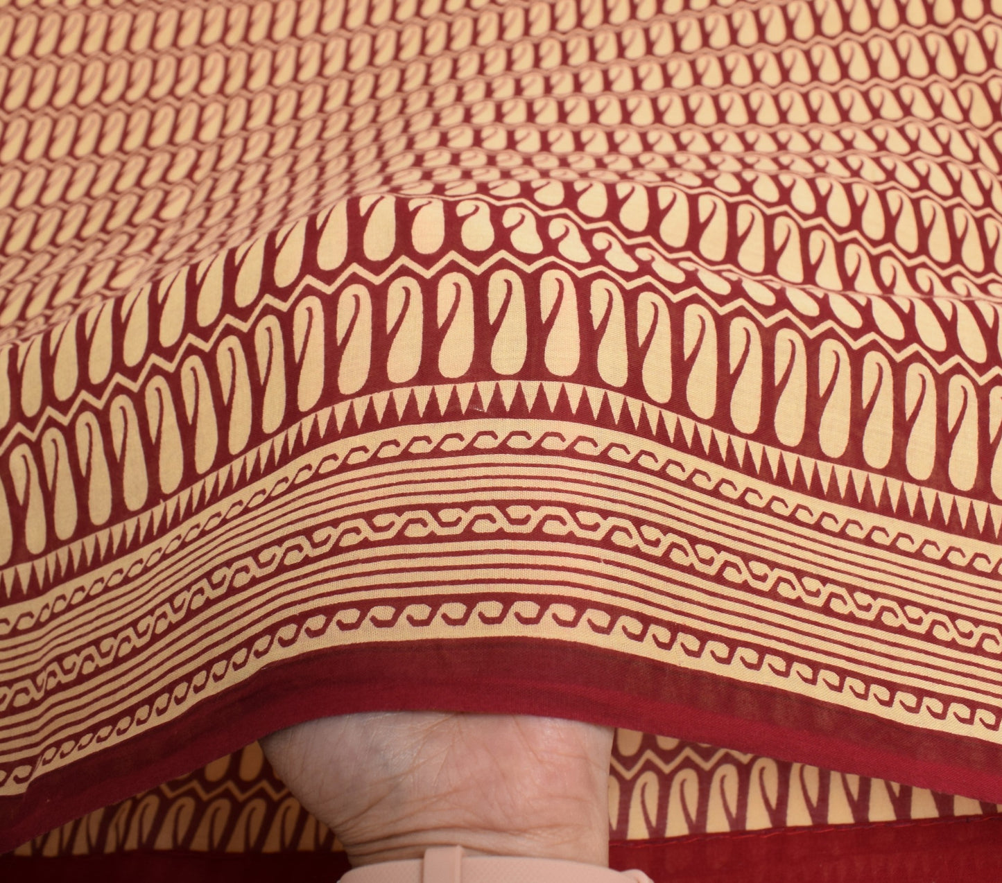 Sushila Vintage Maroon Beige Saree Pure Cotton Printed Paisley Soft Craft Fabric