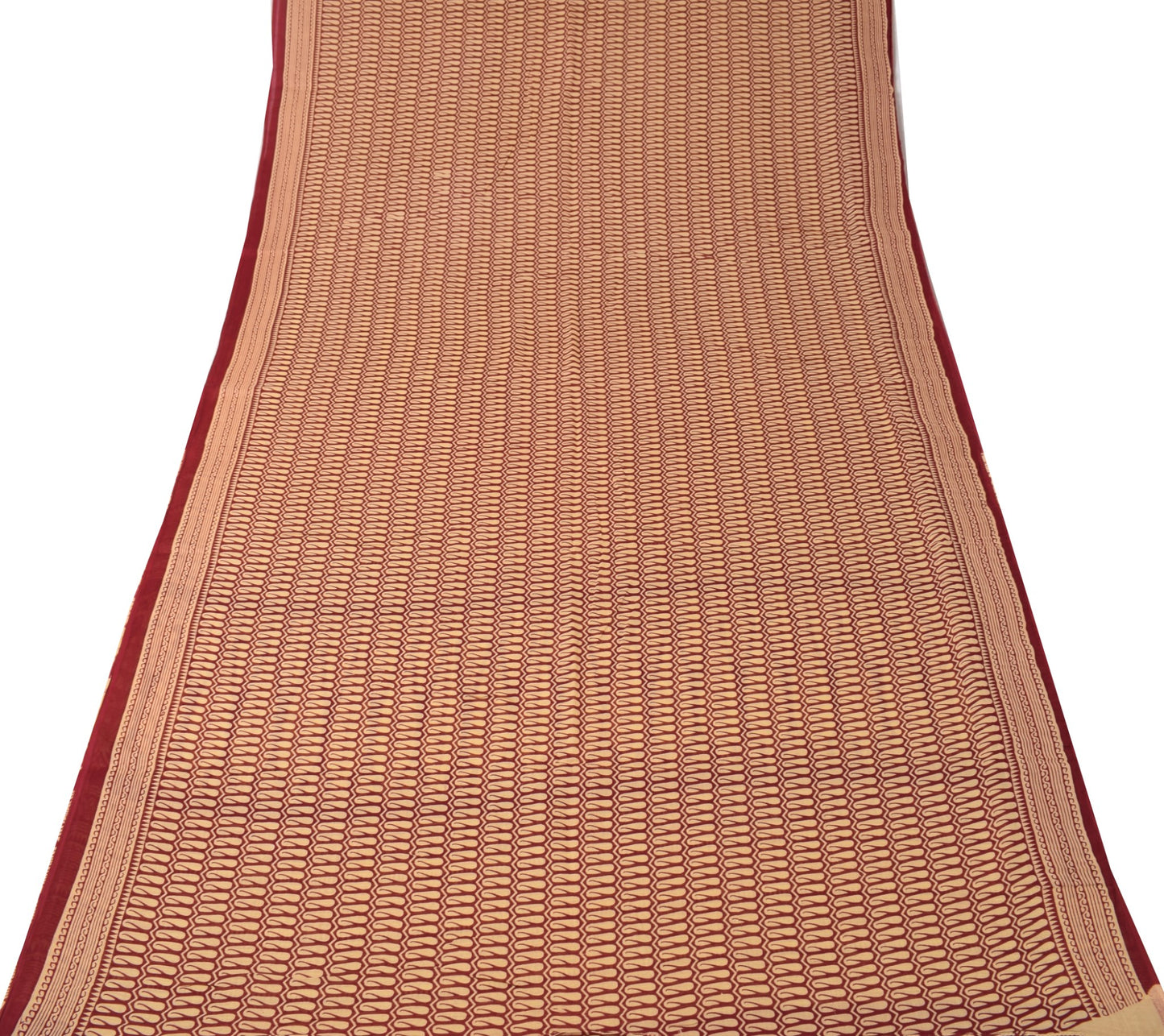 Sushila Vintage Maroon Beige Saree Pure Cotton Printed Paisley Soft Craft Fabric