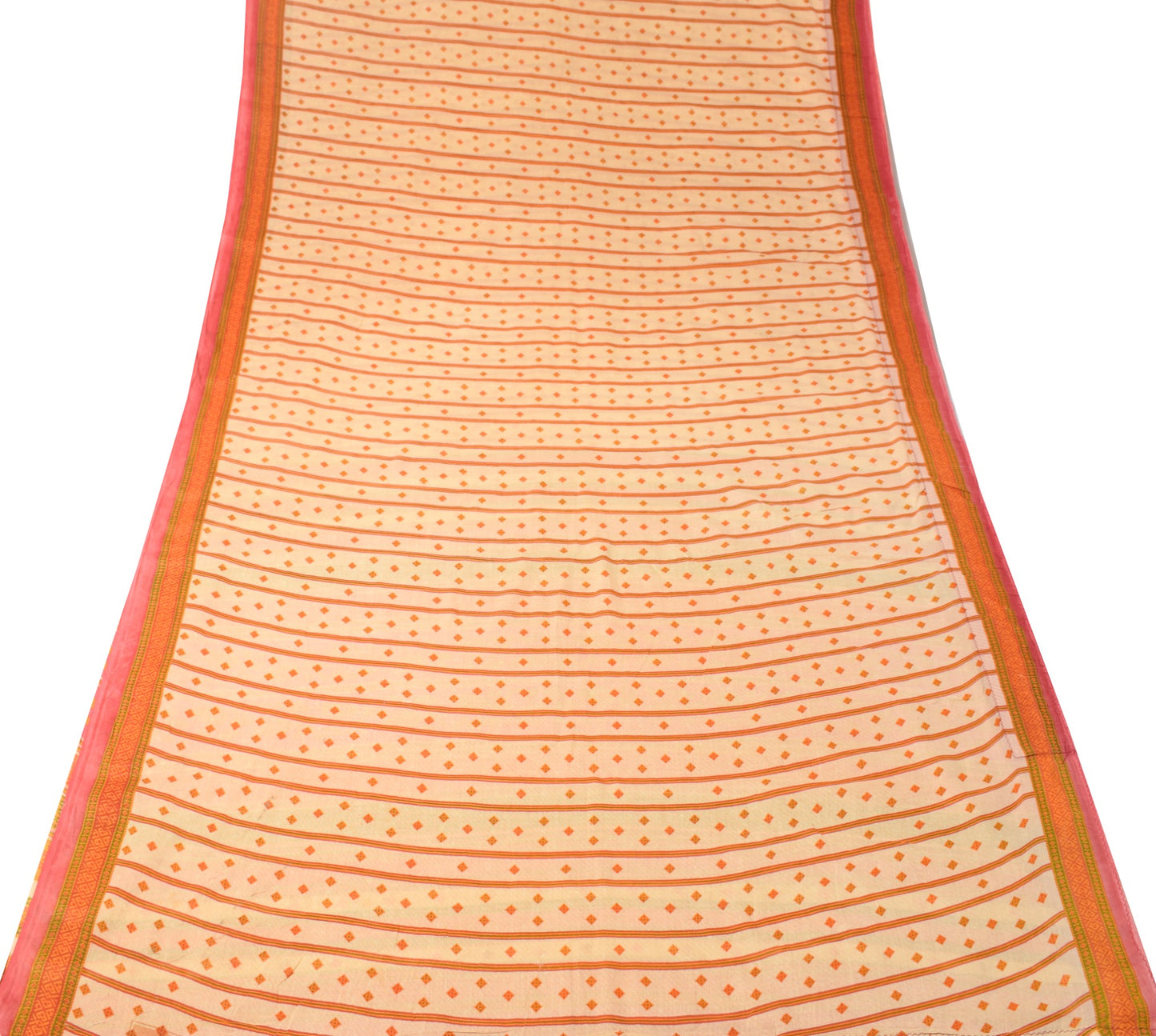 Sushila Vintage Cream 100% Pure Cotton Saree Geometric Printed Soft Craft Fabric