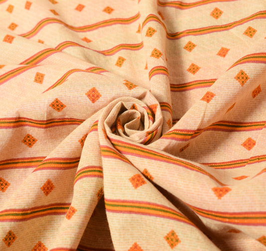 Sushila Vintage Cream 100% Pure Cotton Saree Geometric Printed Soft Craft Fabric