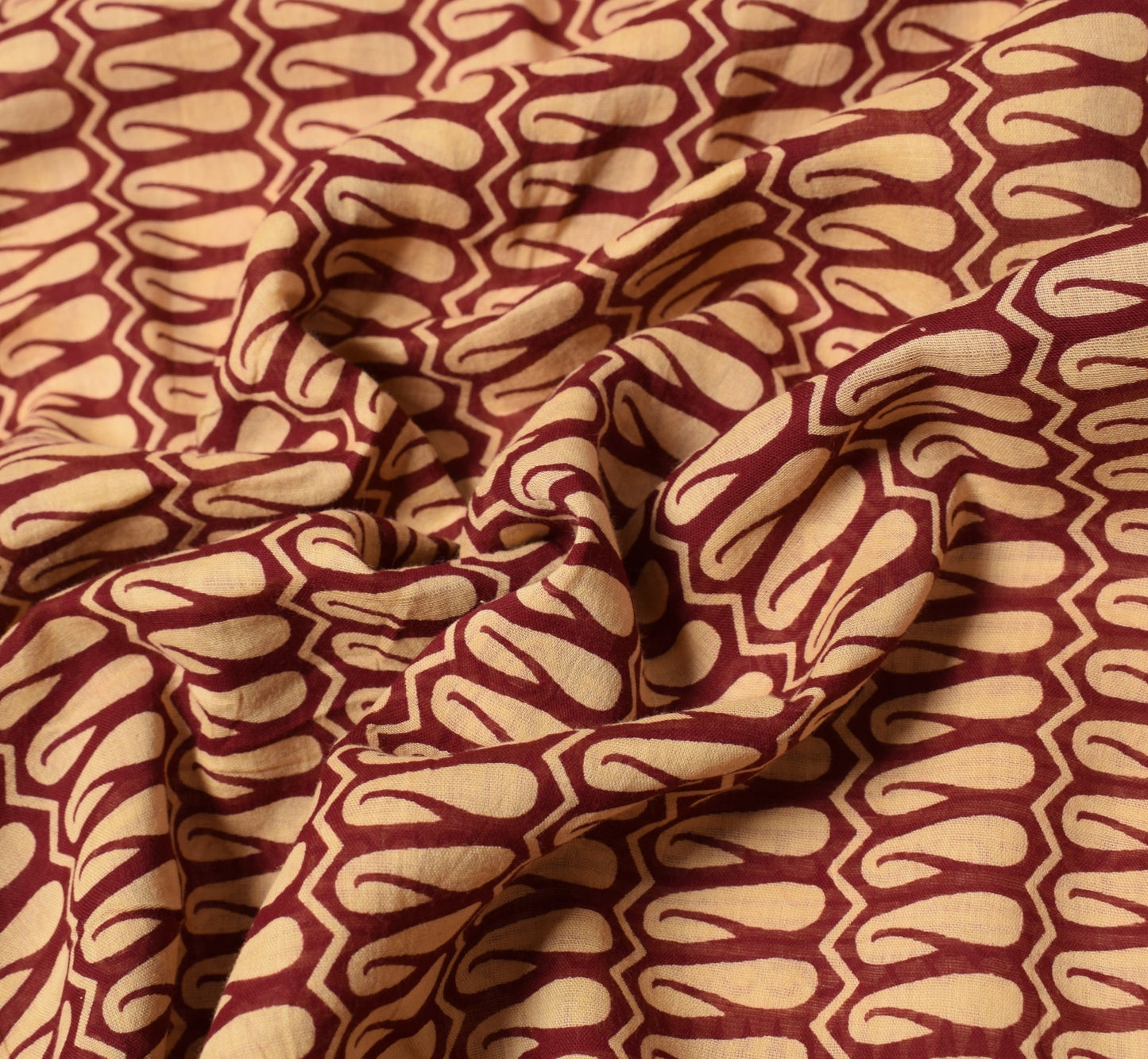 Sushila Vintage Maroon Beige Saree Pure Cotton Printed Paisley Soft Craft Fabric