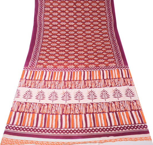 Sushila Vintage Dark Magenta Saree Pure Cotton Hand Printed Batik Soft Fabric