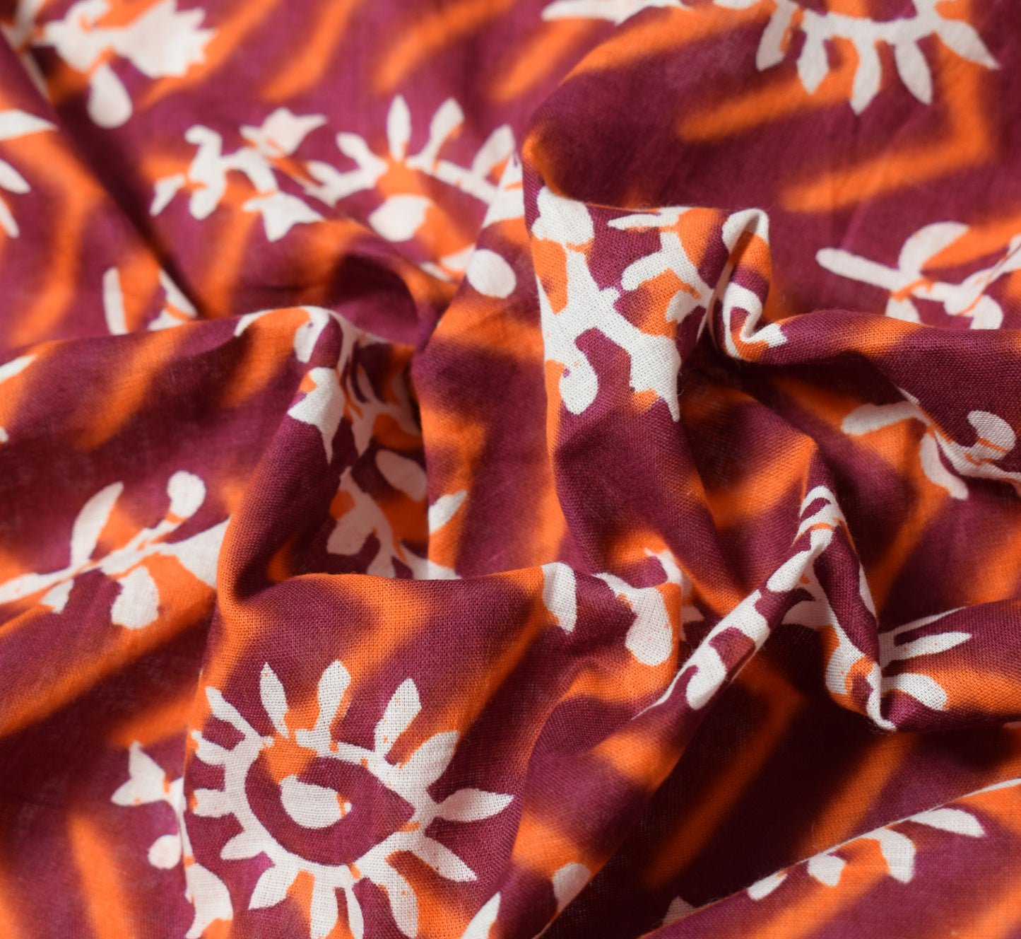 Sushila Vintage Dark Magenta Saree Pure Cotton Hand Printed Batik Soft Fabric
