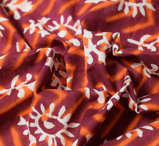 Sushila Vintage Dark Magenta Saree Pure Cotton Hand Printed Batik Soft Fabric