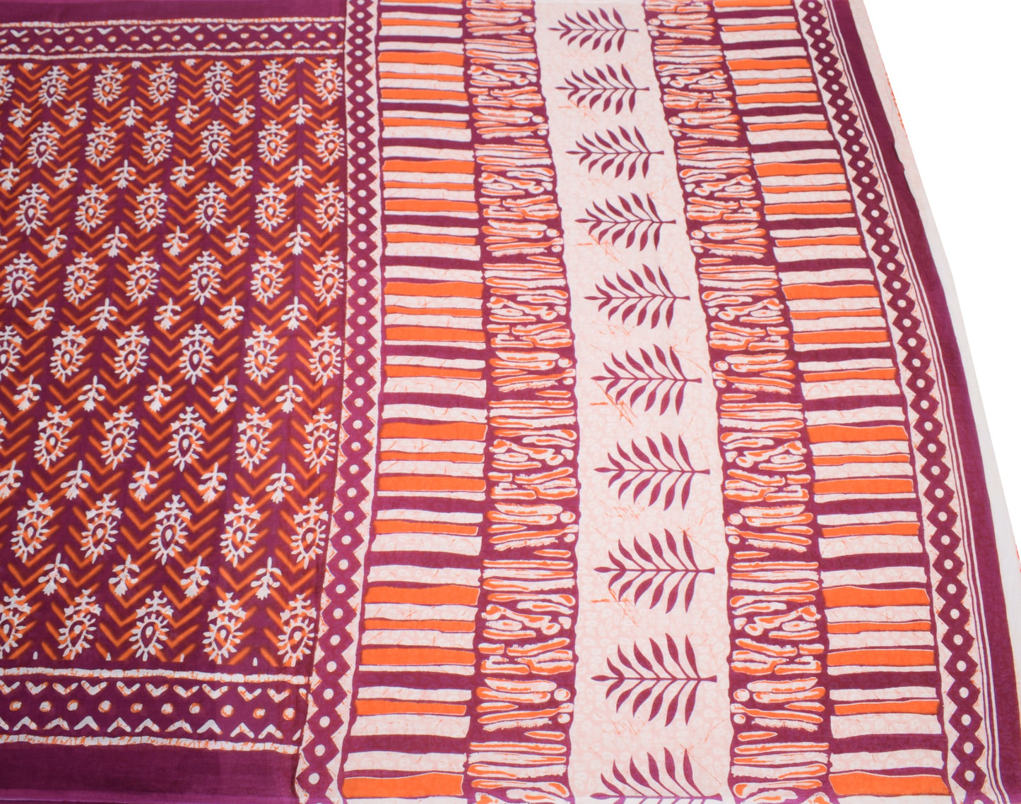 Sushila Vintage Dark Magenta Saree Pure Cotton Hand Printed Batik Soft Fabric