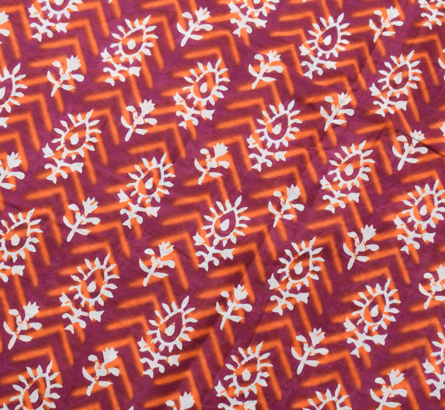 Sushila Vintage Dark Magenta Saree Pure Cotton Hand Printed Batik Soft Fabric
