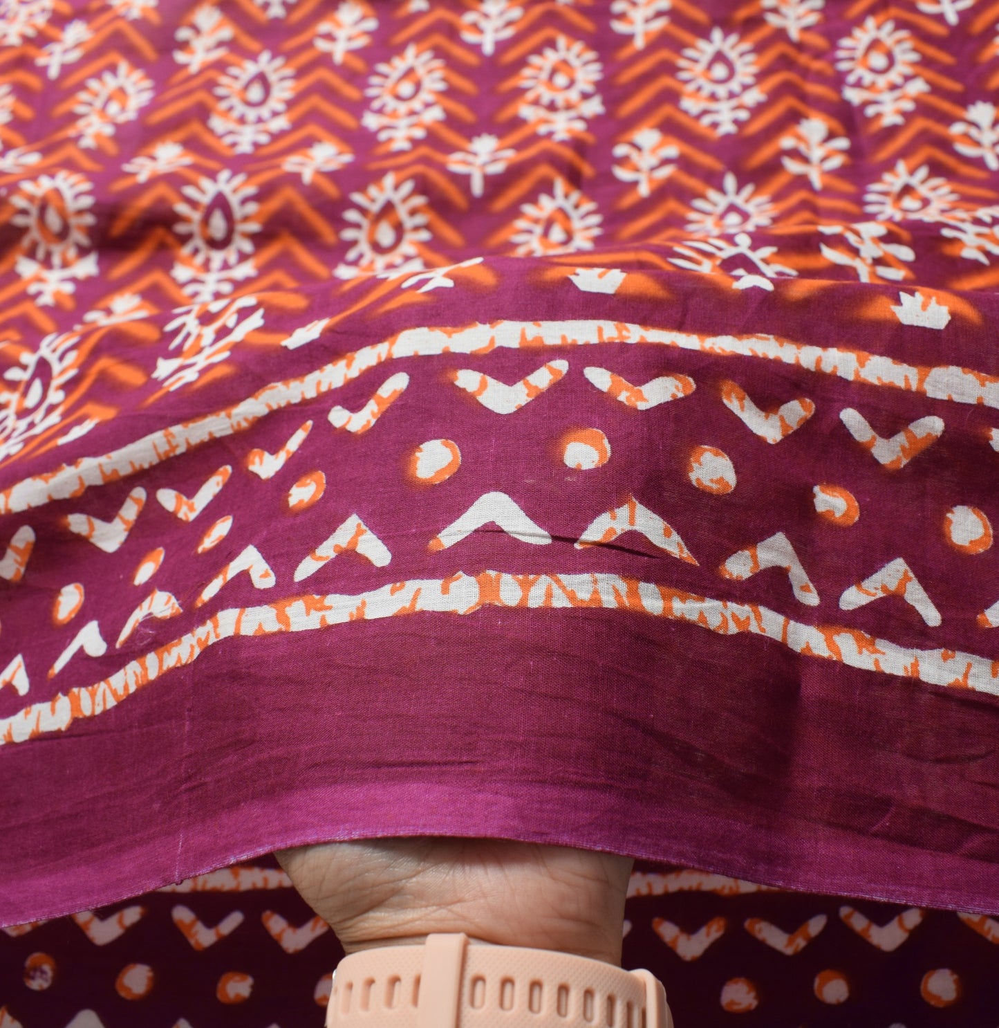 Sushila Vintage Dark Magenta Saree Pure Cotton Hand Printed Batik Soft Fabric