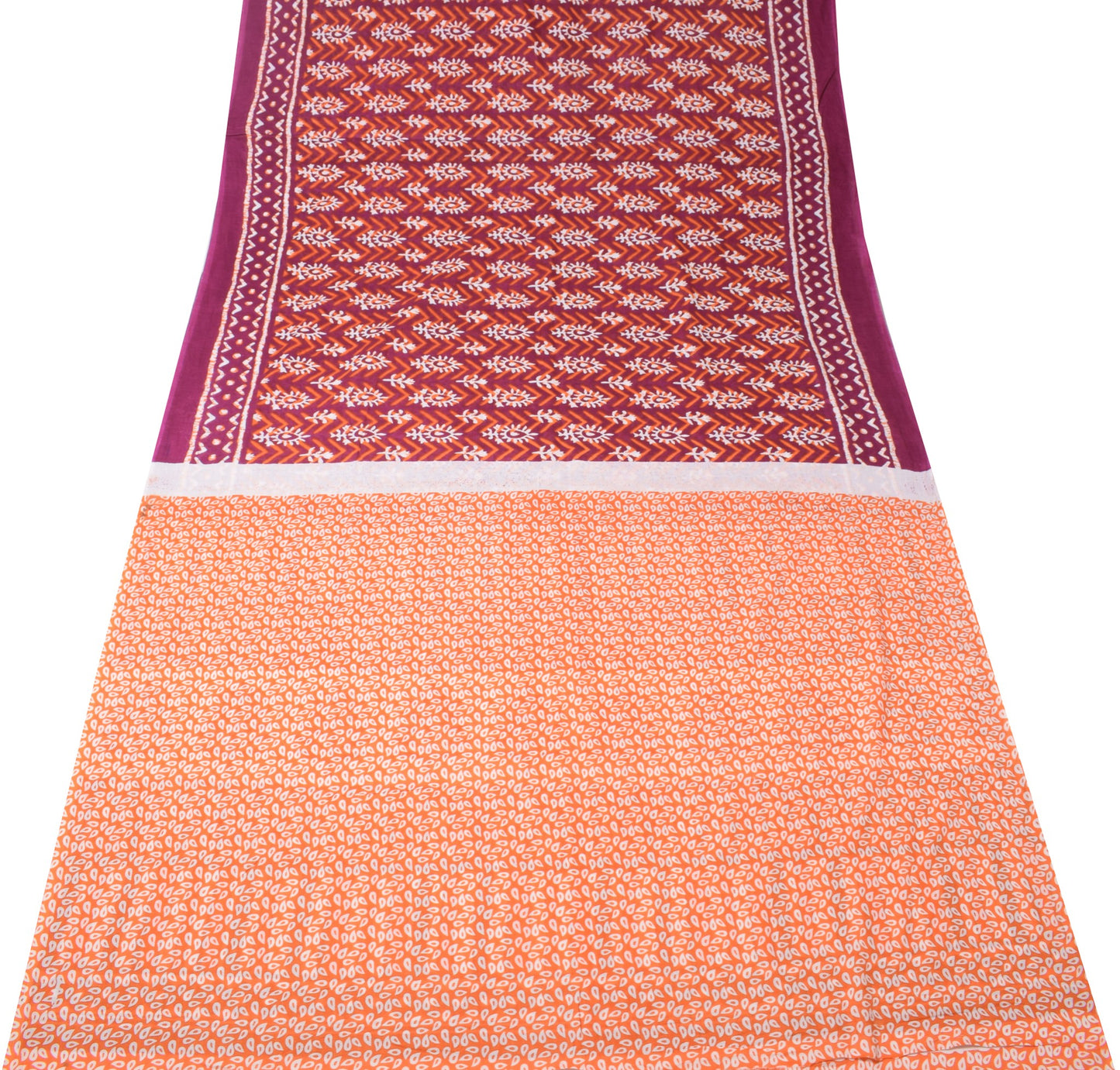 Sushila Vintage Dark Magenta Saree Pure Cotton Hand Printed Batik Soft Fabric
