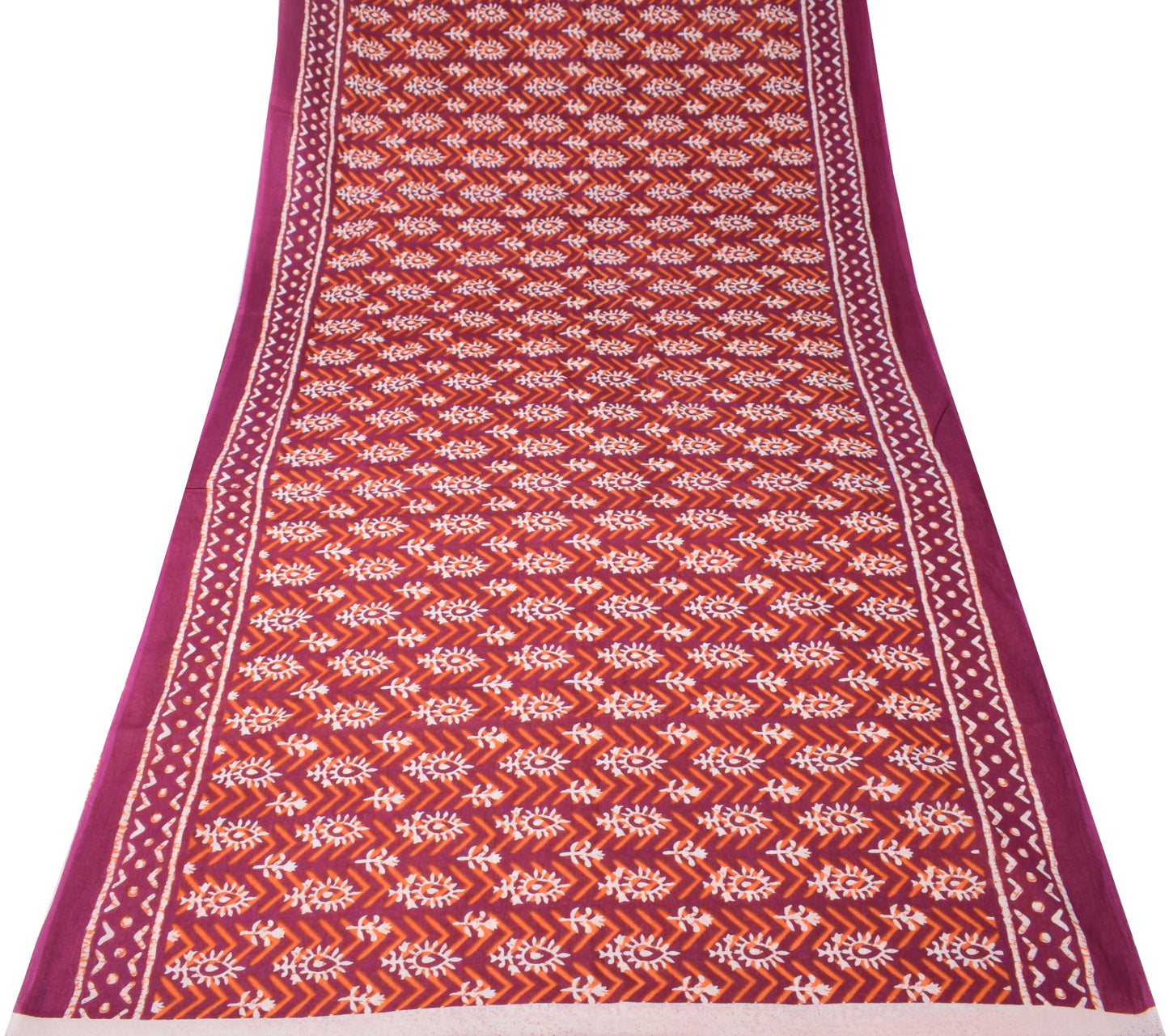 Sushila Vintage Dark Magenta Saree Pure Cotton Hand Printed Batik Soft Fabric