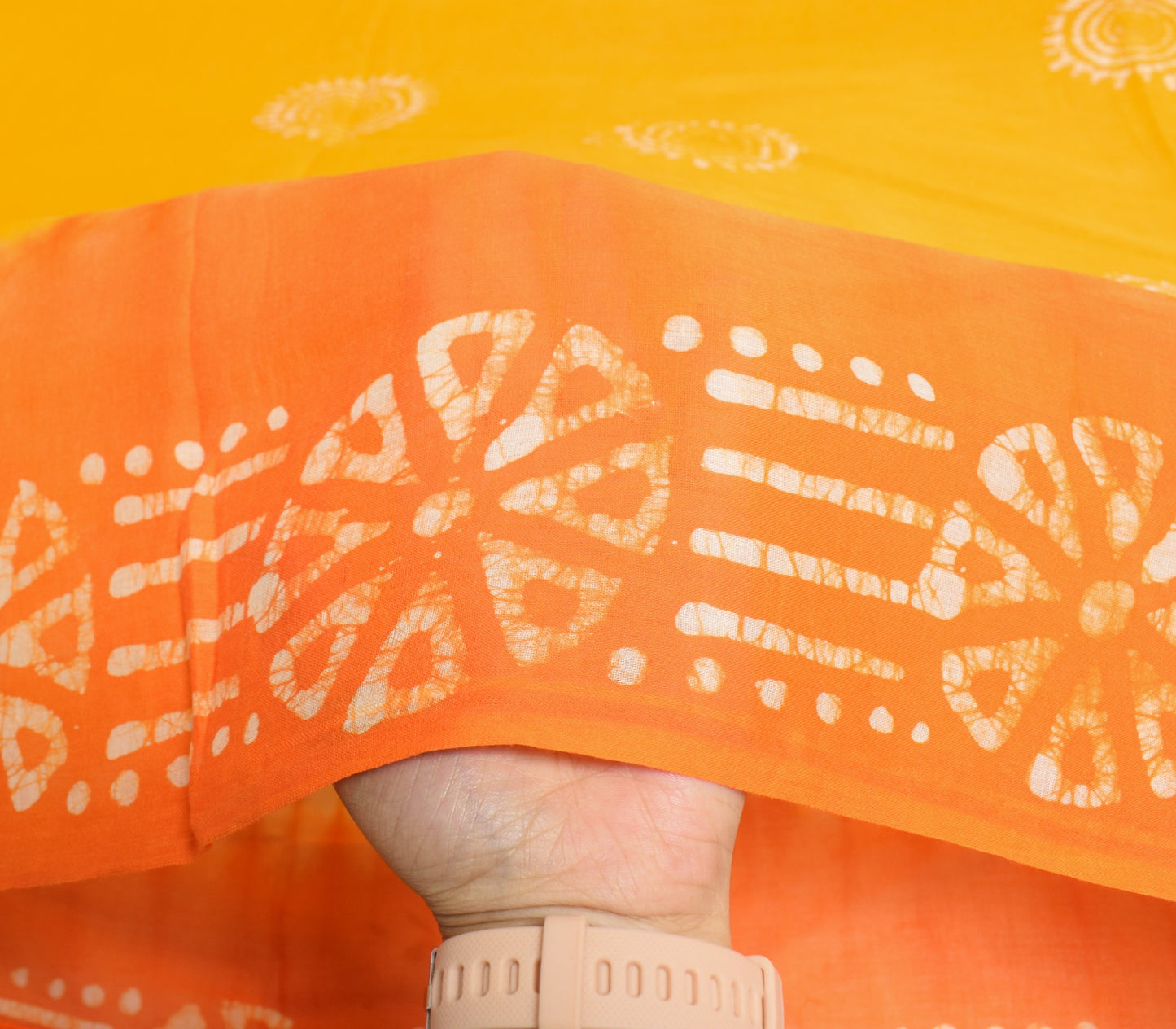 Sushila Vintage Yellow Orange Saree 100% Pure Cotton Printed Batik Soft Fabric
