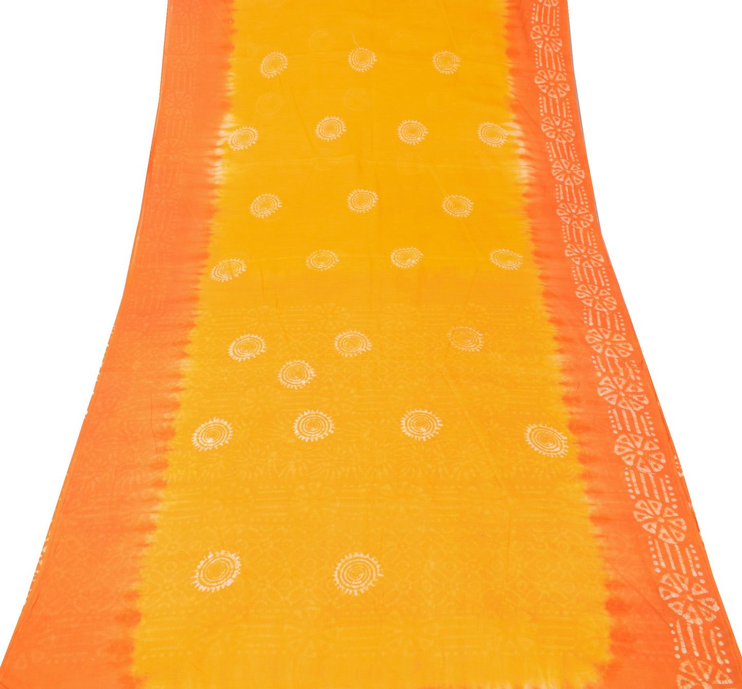 Sushila Vintage Yellow Orange Saree 100% Pure Cotton Printed Batik Soft Fabric