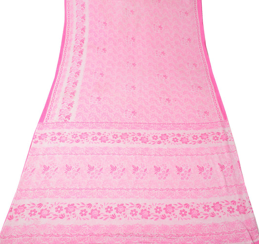 Sushila Vintage Floral Pink Saree 100%Pure Cotton Printed Soft 5Yds Craft Fabric