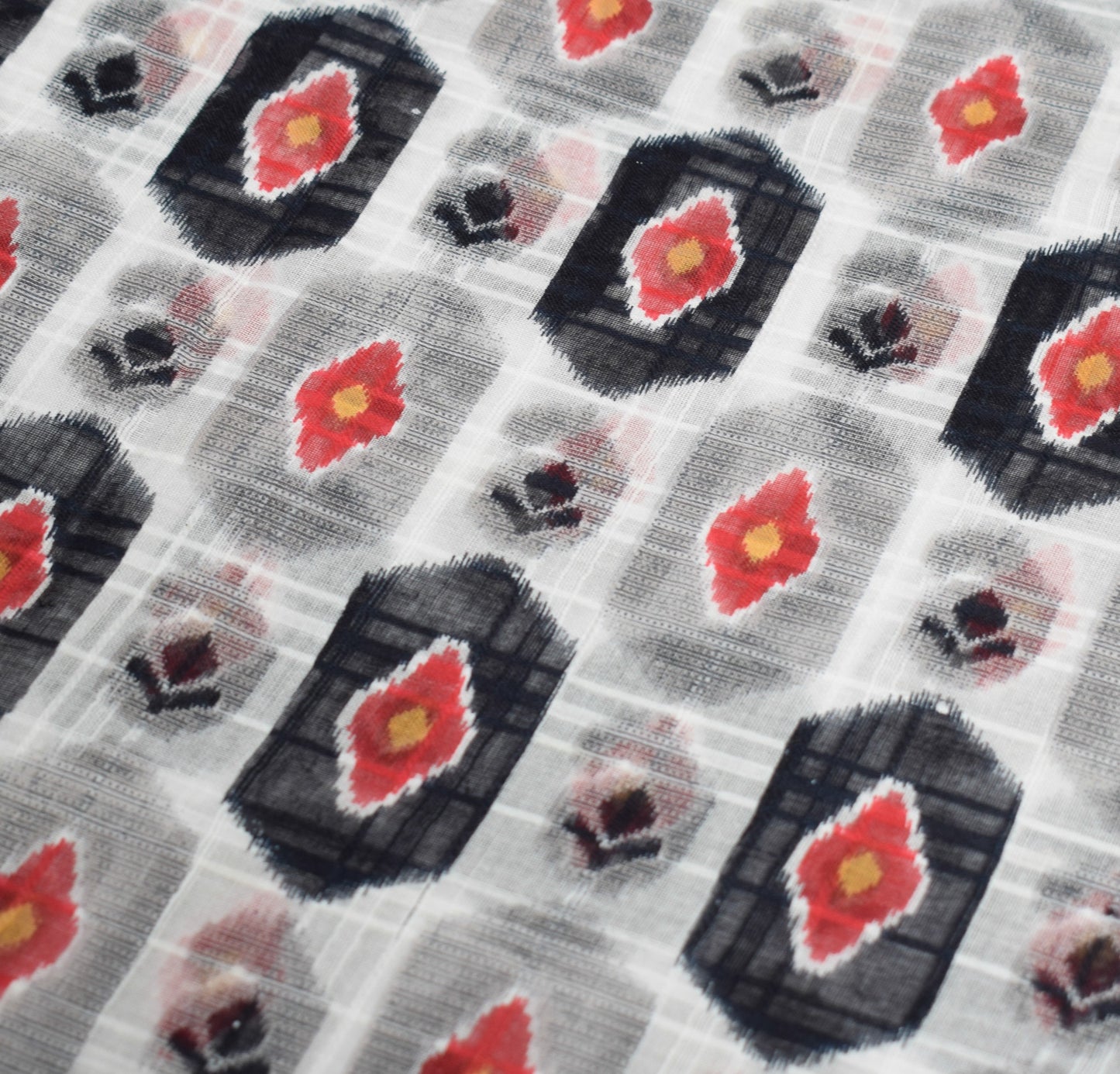 Sushila Vintage White Ikat Print Saree 100% Pure Cotton Soft Indian Craft Fabric