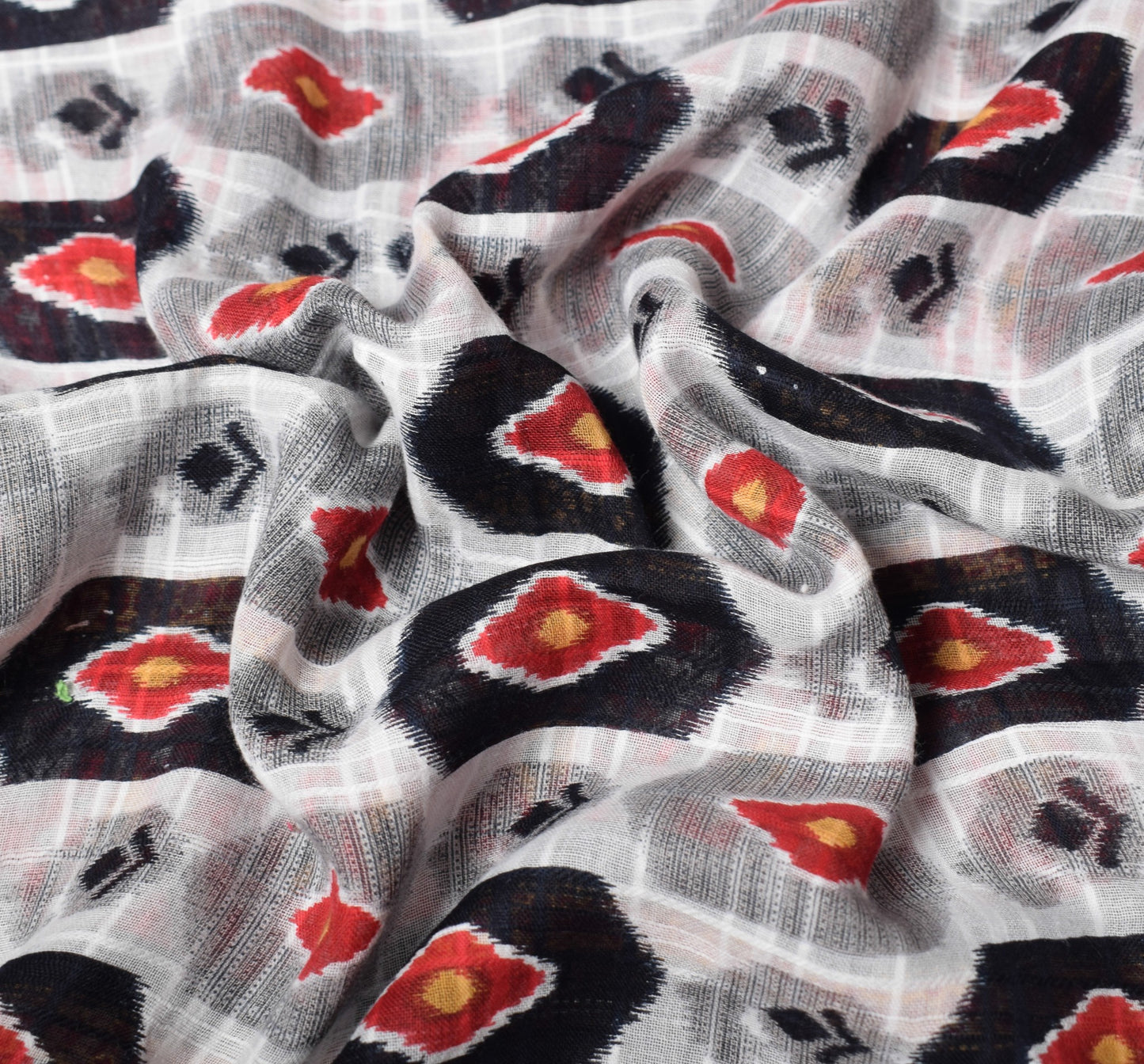 Sushila Vintage White Ikat Print Saree 100% Pure Cotton Soft Indian Craft Fabric