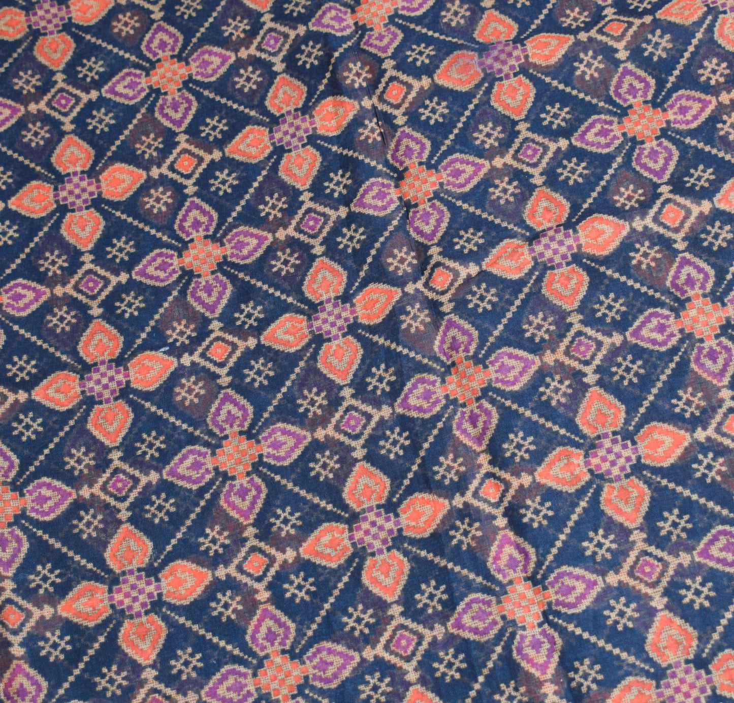 Sushila Vintage Dark Blue Saree 100% Pure Cotton Printed Geometric Craft Fabric