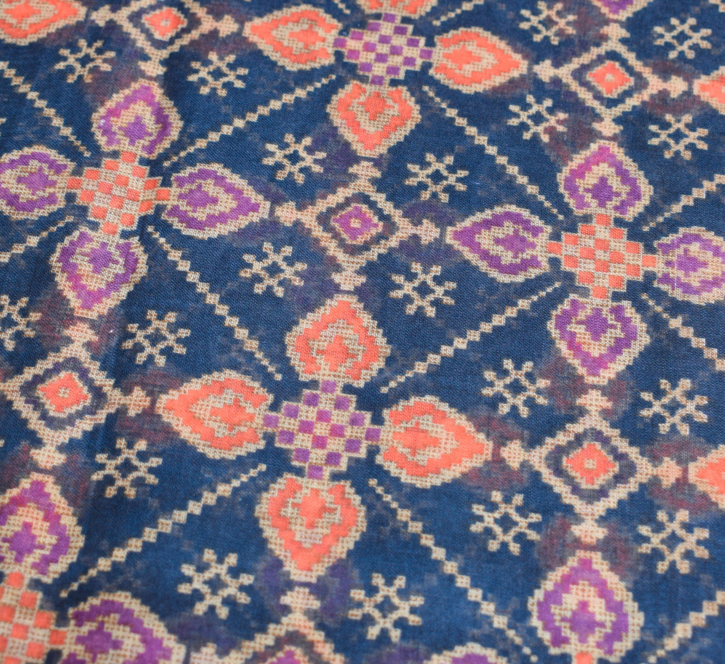 Sushila Vintage Dark Blue Saree 100% Pure Cotton Printed Geometric Craft Fabric