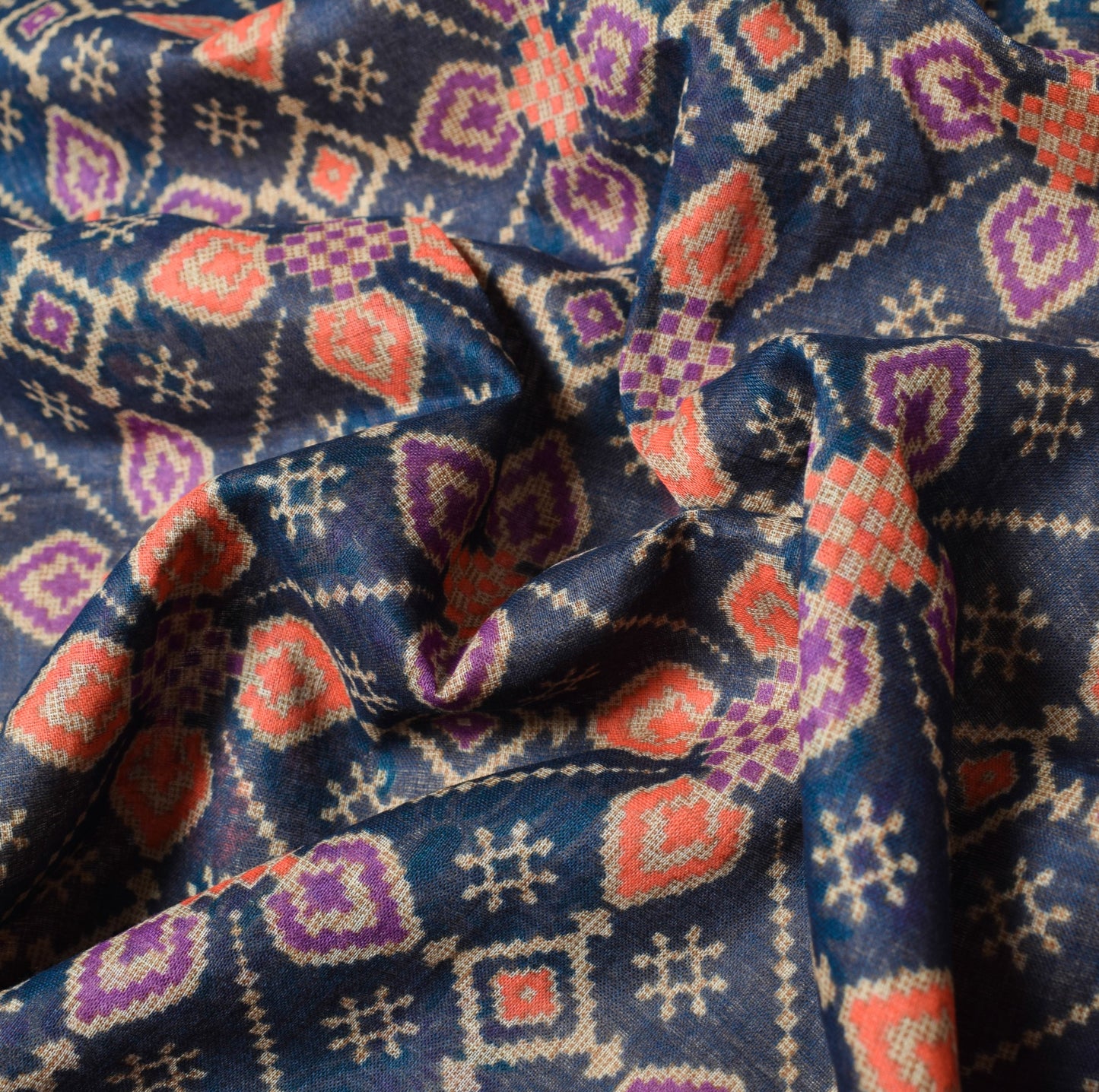 Sushila Vintage Dark Blue Saree 100% Pure Cotton Printed Geometric Craft Fabric