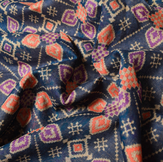 Sushila Vintage Dark Blue Saree 100% Pure Cotton Printed Geometric Craft Fabric