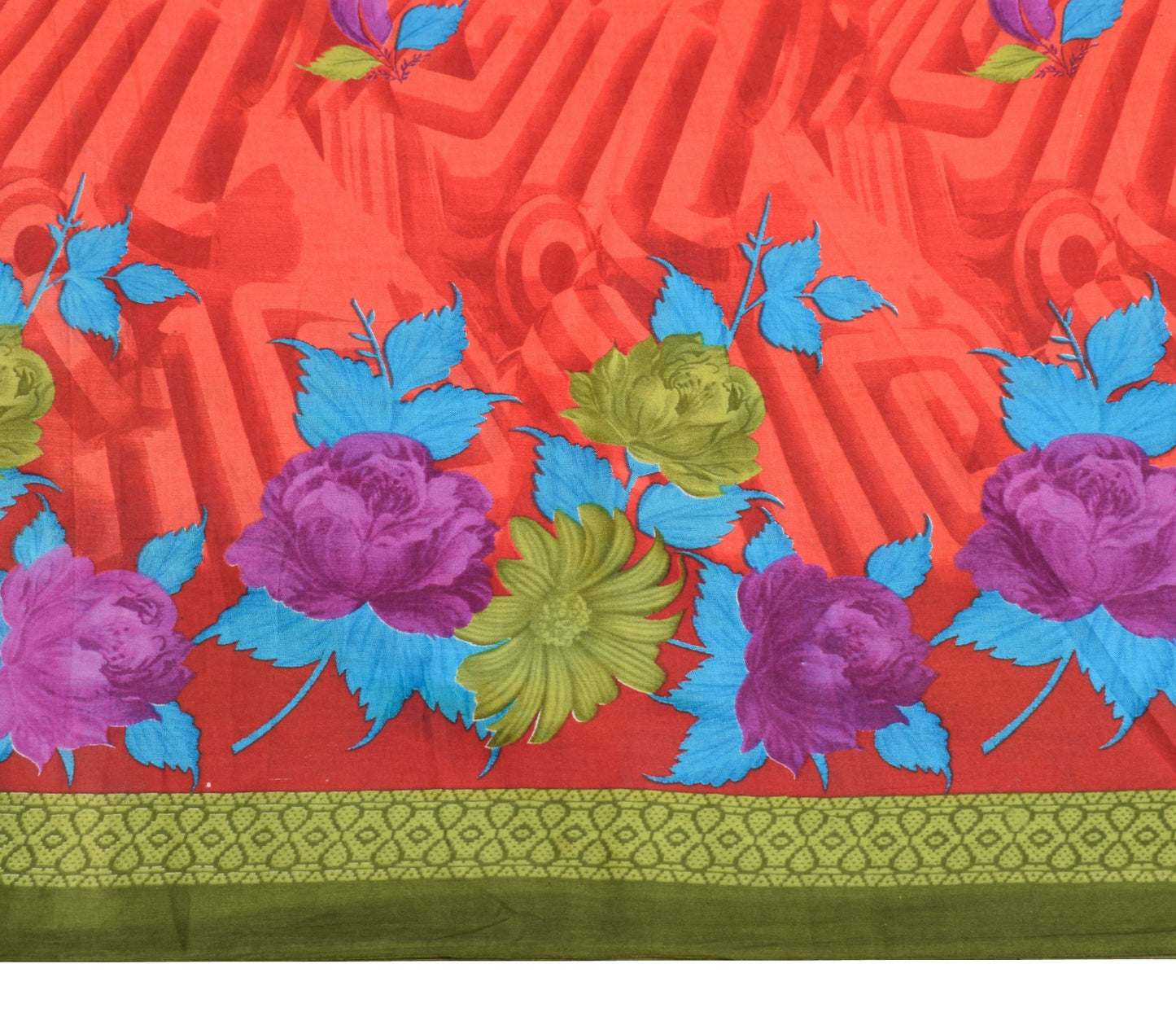 Sushila Vintage Floral Red Saree 100% Pure Cotton Printed Soft Craft Fabric
