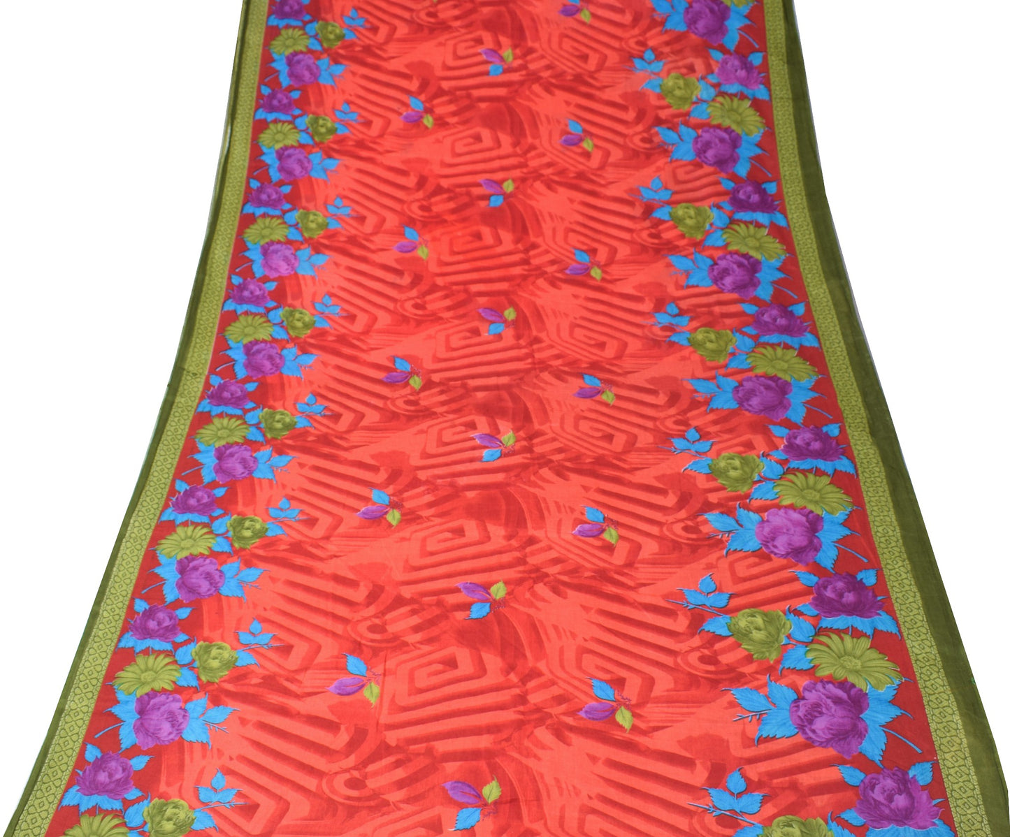 Sushila Vintage Floral Red Saree 100% Pure Cotton Printed Soft Craft Fabric