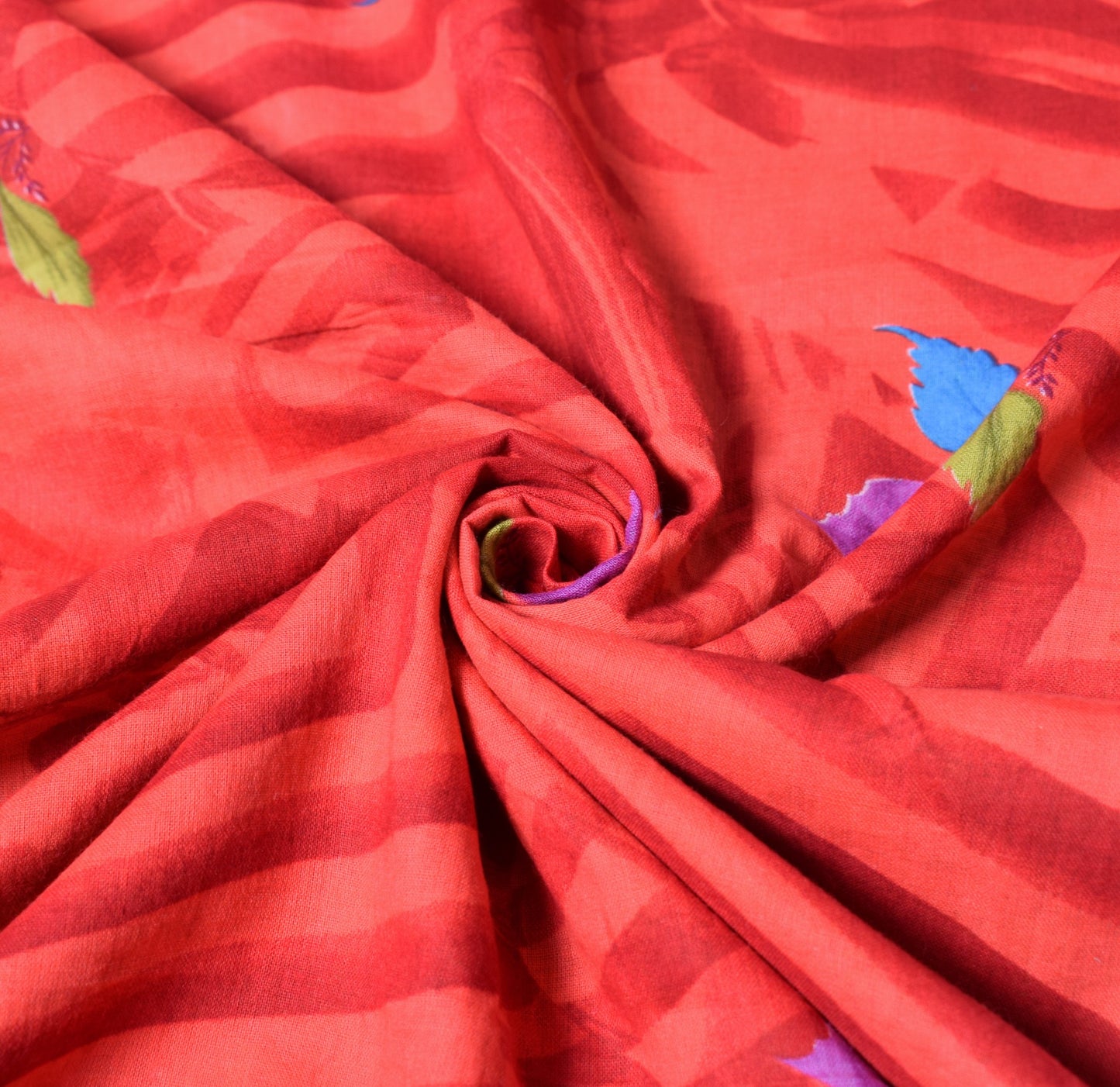 Sushila Vintage Floral Red Saree 100% Pure Cotton Printed Soft Craft Fabric