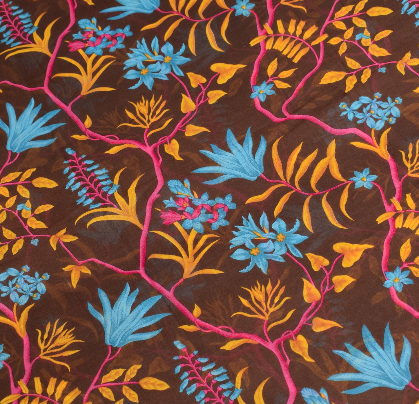 Sushila Vintage Floral Brown Saree Printed 100% Pure Cotton Soft Craft Fabric