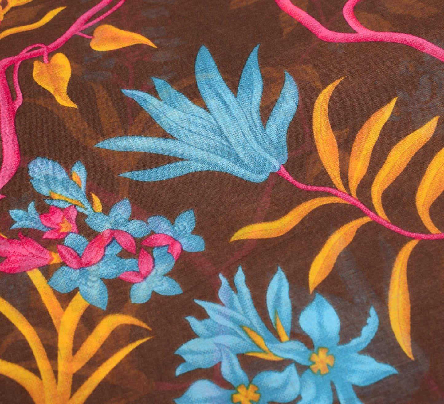 Sushila Vintage Floral Brown Saree Printed 100% Pure Cotton Soft Craft Fabric