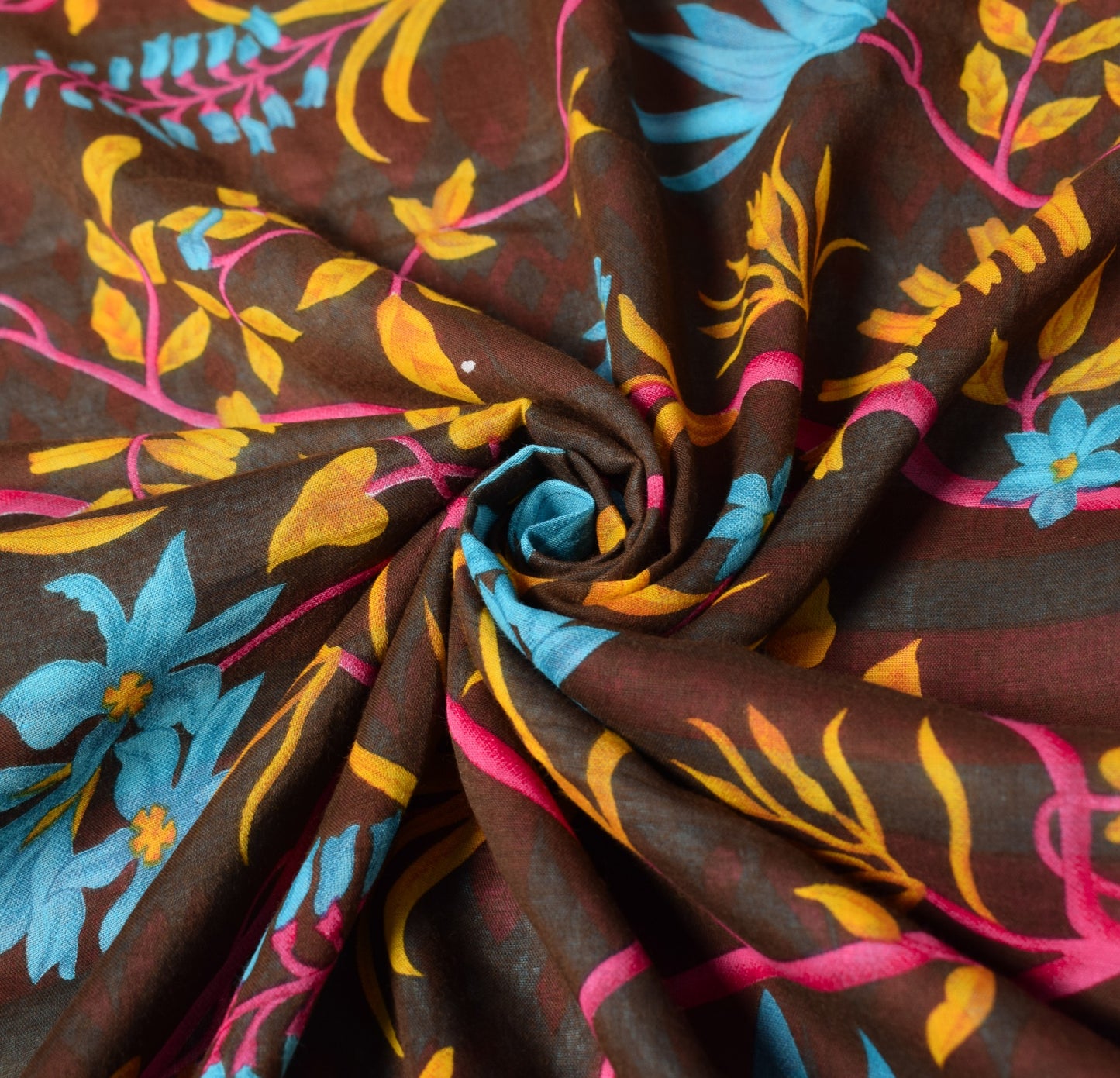 Sushila Vintage Floral Brown Saree Printed 100% Pure Cotton Soft Craft Fabric