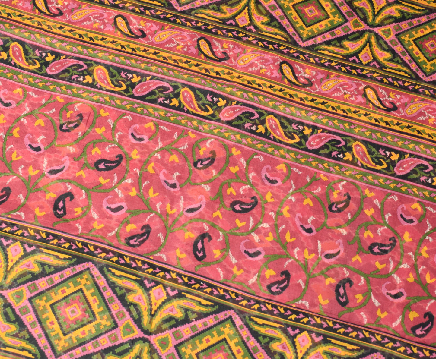 Sushila Vintage Black Saree 100% Pure Cotton Printed Ikat Indian Craft Fabric
