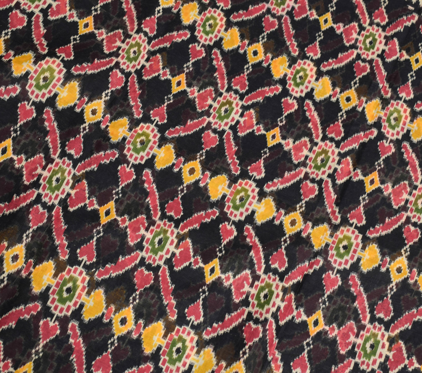 Sushila Vintage Black Saree 100% Pure Cotton Printed Ikat Indian Craft Fabric