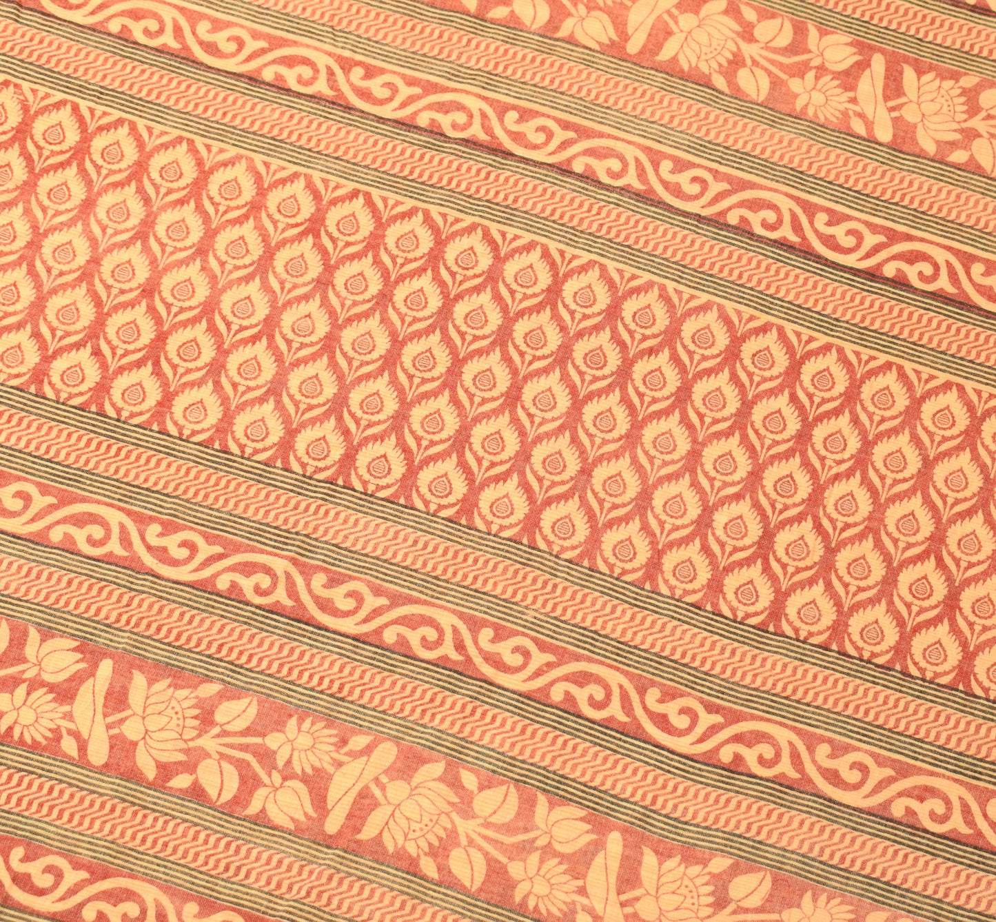 Sushila Vintage Floral Zaal Saree Pure Cotton Printed Yellow Soft Craft Fabric