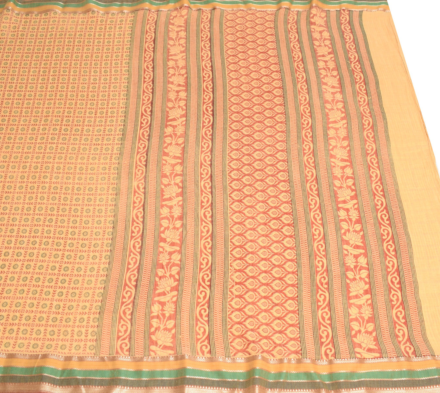 Sushila Vintage Floral Zaal Saree Pure Cotton Printed Yellow Soft Craft Fabric