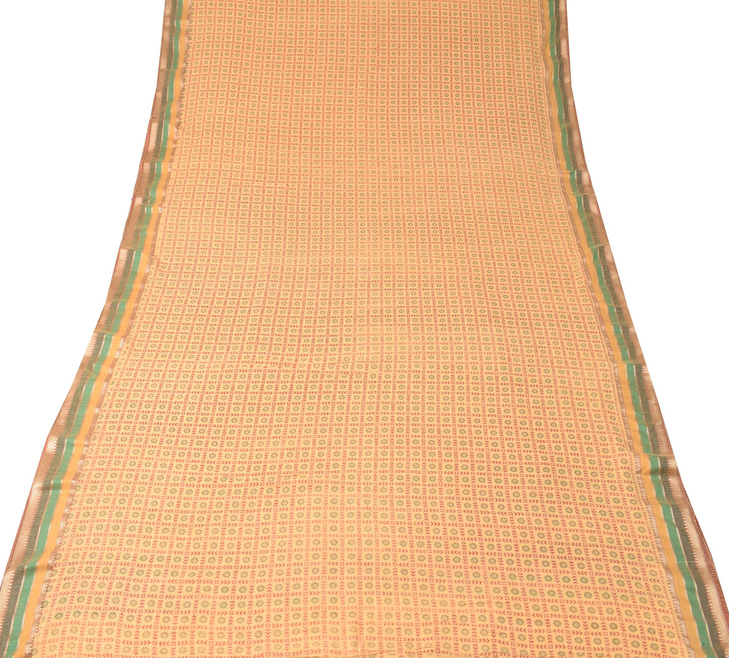 Sushila Vintage Floral Zaal Saree Pure Cotton Printed Yellow Soft Craft Fabric