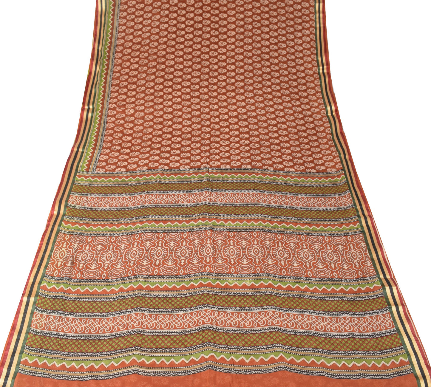 Sushila Vintage Floral Brown Saree 100% Pure Cotton Printed Soft Craft Fabric