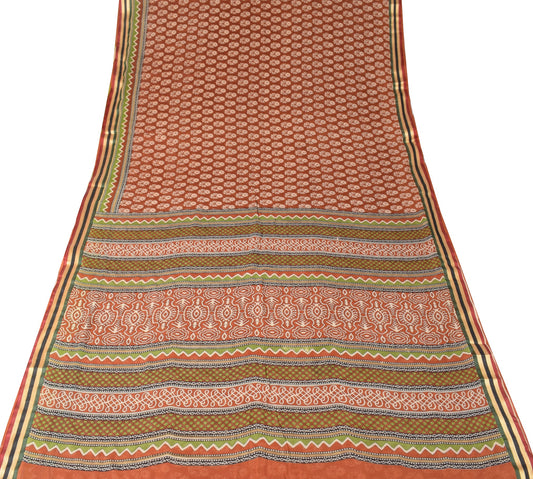 Sushila Vintage Floral Brown Saree 100% Pure Cotton Printed Soft Craft Fabric