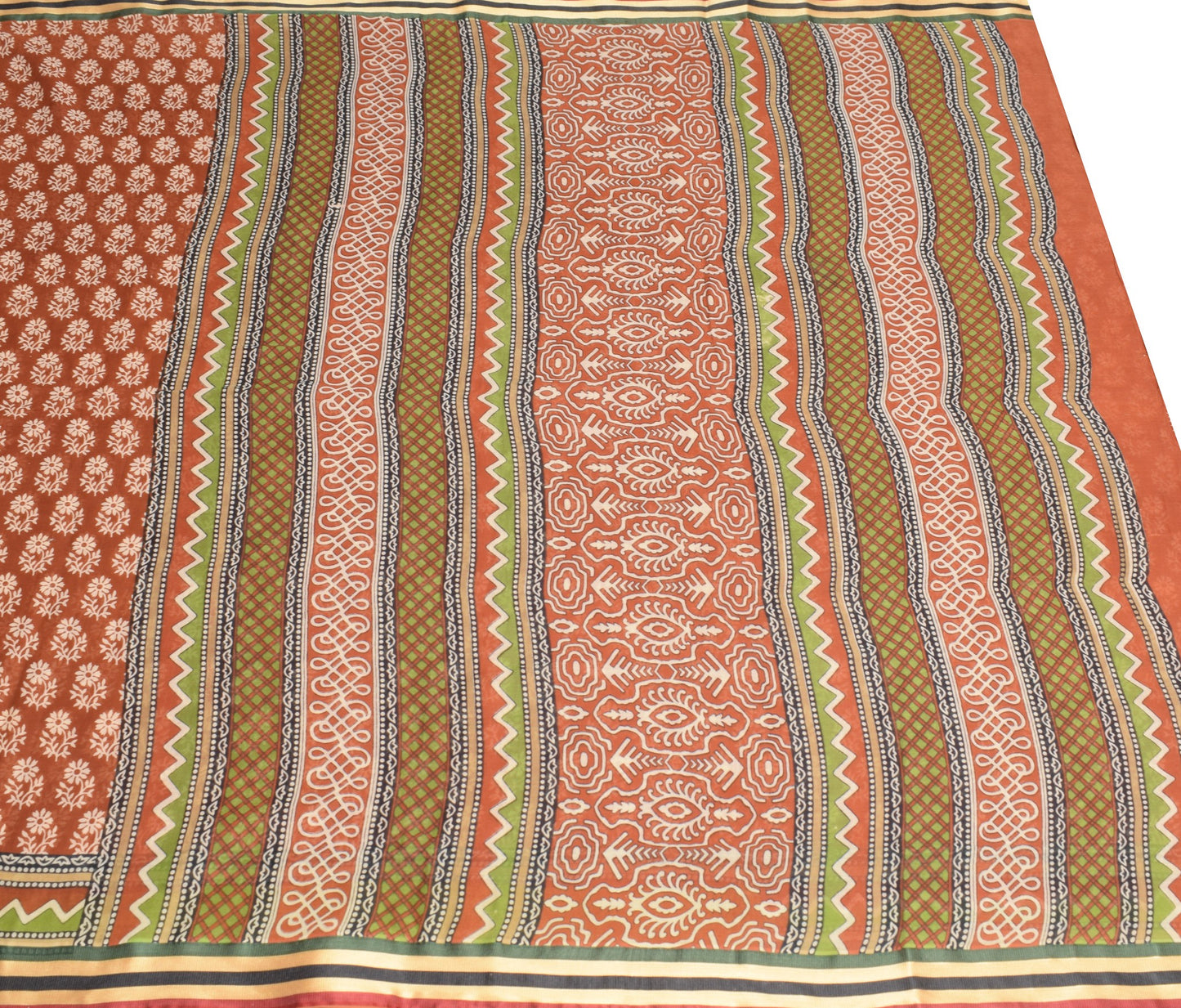 Sushila Vintage Floral Brown Saree 100% Pure Cotton Printed Soft Craft Fabric