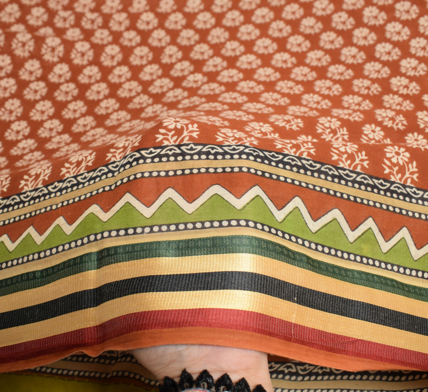 Sushila Vintage Floral Brown Saree 100% Pure Cotton Printed Soft Craft Fabric