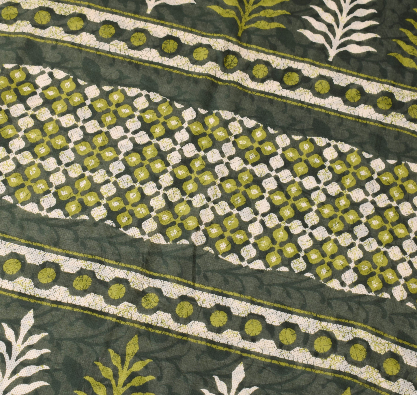 Sushila Vintage Cream & Dark Green Saree Pure Cotton Printed Soft Craft Fabric