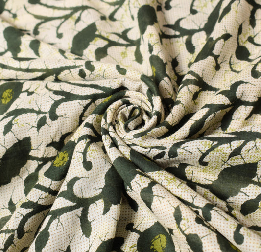 Sushila Vintage Cream & Dark Green Saree Pure Cotton Printed Soft Craft Fabric