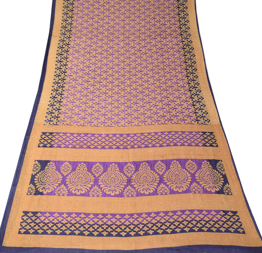 Sushila Vintage Purple Saree 100% Pure Cotton Printed Indian 5 Yard Craft Fabric