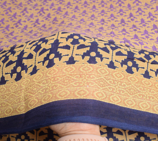 Sushila Vintage Purple Saree 100% Pure Cotton Printed Indian 5 Yard Craft Fabric