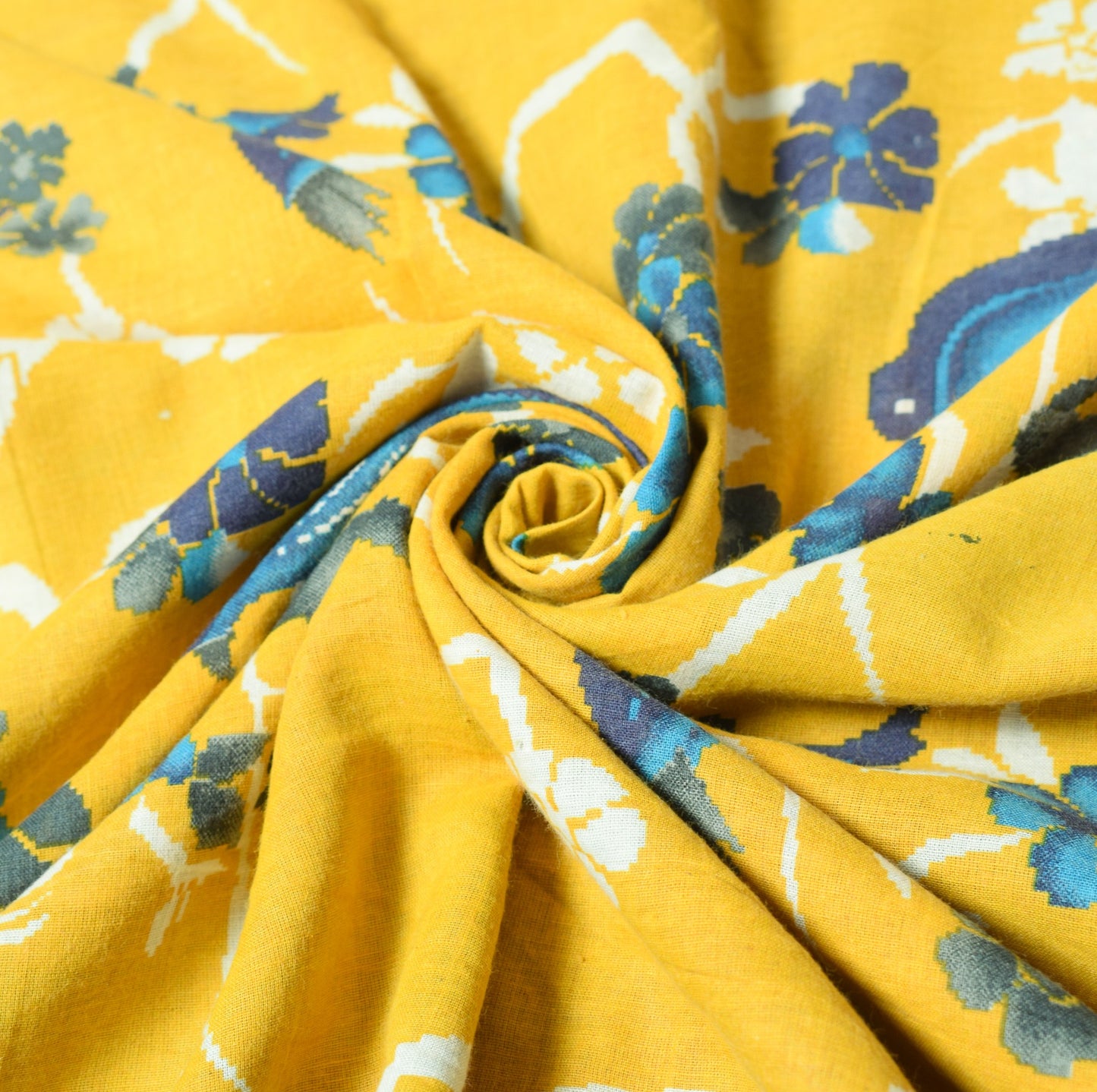 Sushila Vintage Birds Printed Saree 100% Pure Cotton Yellow Soft Craft Fabric