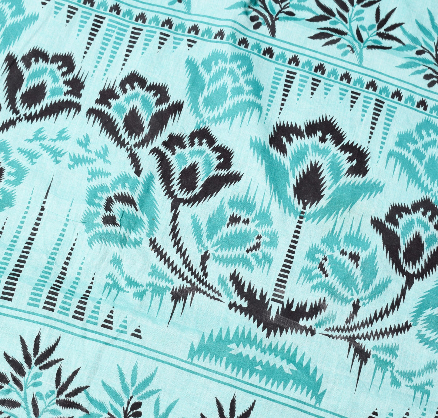 Sushila Vintage Aqua Green Saree 100% Pure Cotton Printed Floral Craft Fabric